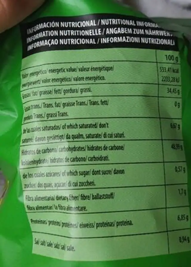 Patatas campesinas nutrition facts table