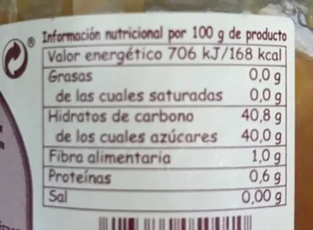 Mermelada de melocoton extra nutrition facts table