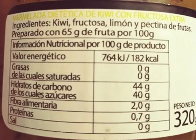 Mermelada dietética nutrition facts table