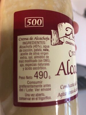 CREMA DE ALCACHOFA ingredients label