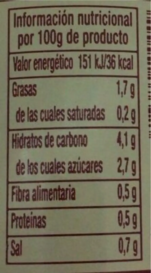 Crema de tomate nutrition facts table