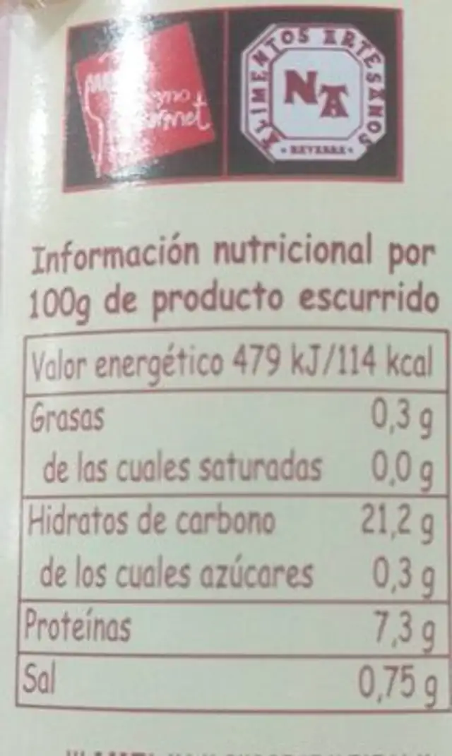 Judiones extra al natural nutrition facts table