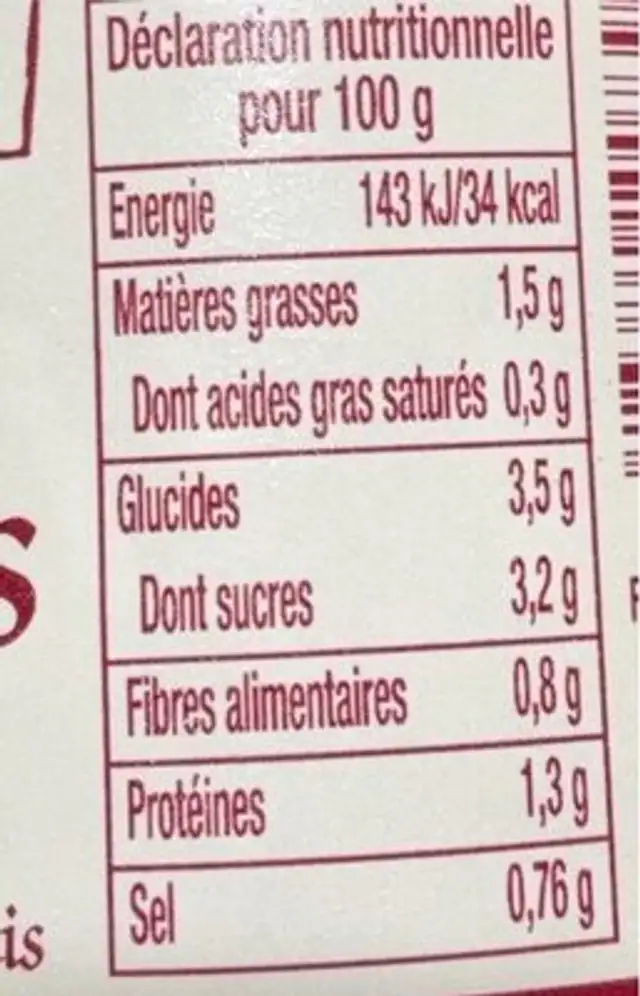 Soupe glacee legumes verts nutrition facts table