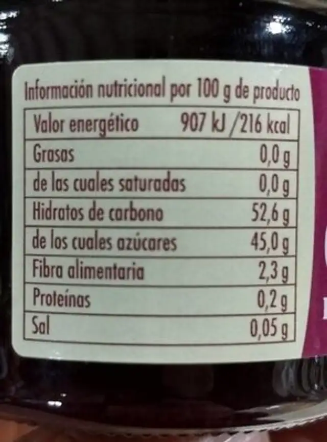 Confit de arándano nutrition facts table