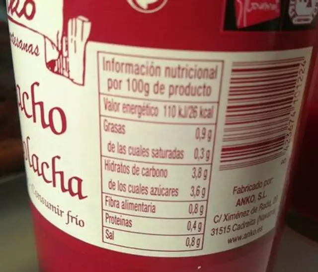 Gazpacho de remolacha nutrition facts table