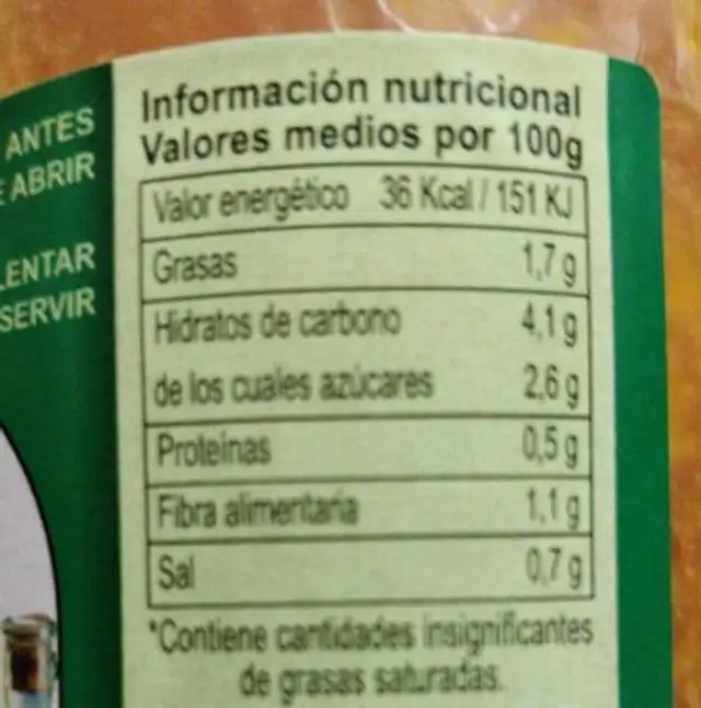 Crema Tomate 500ML. Anko nutrition facts table