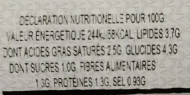 Velouté Bio petits pois, maïs et coco nutrition facts table