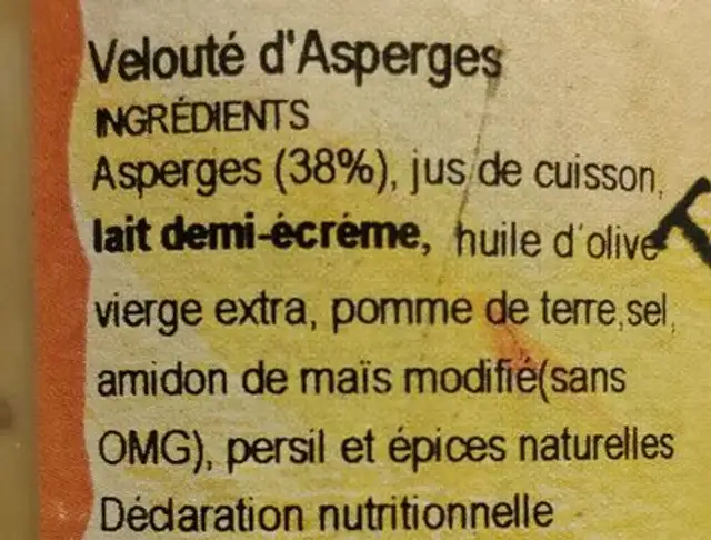 Volonté d'asperges ingredients label
