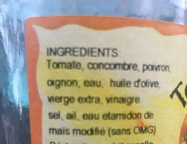 Gazpacho ingredients label