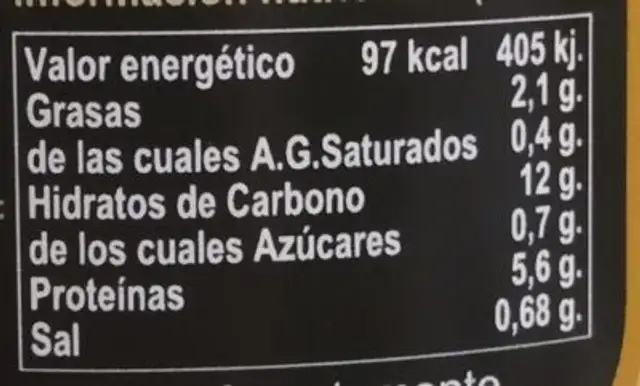 Garbanzos nutrition facts table