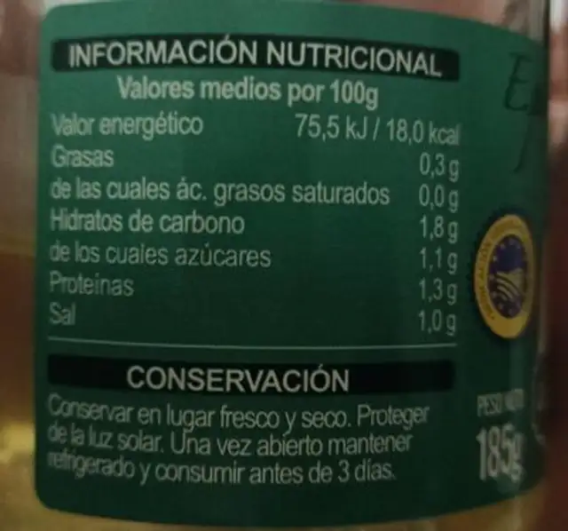 Espárragos cortos nutrition facts table