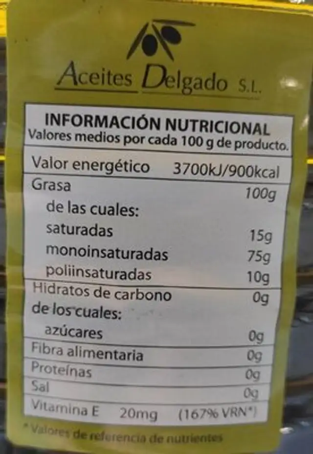 Aceite de oliva virgen extra nutrition facts table