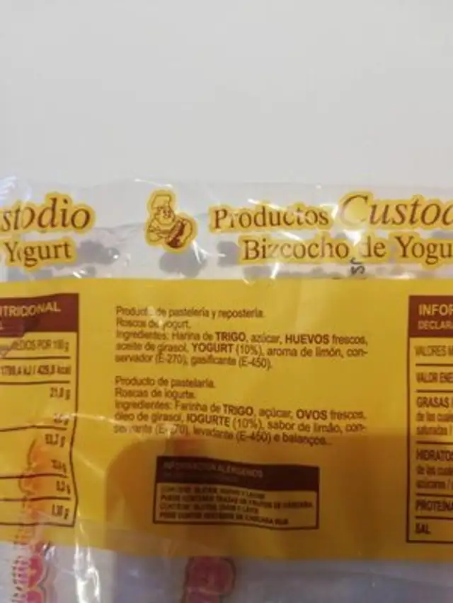 Bizcocho de yogurt ingredients label