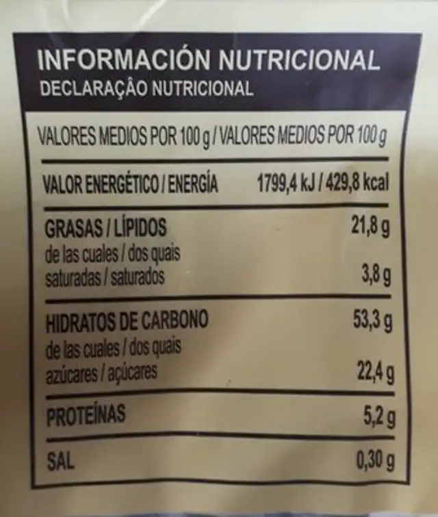 Rosco de Yogurt nutrition facts table