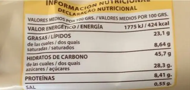 Bizcocho con nueces nutrition facts table