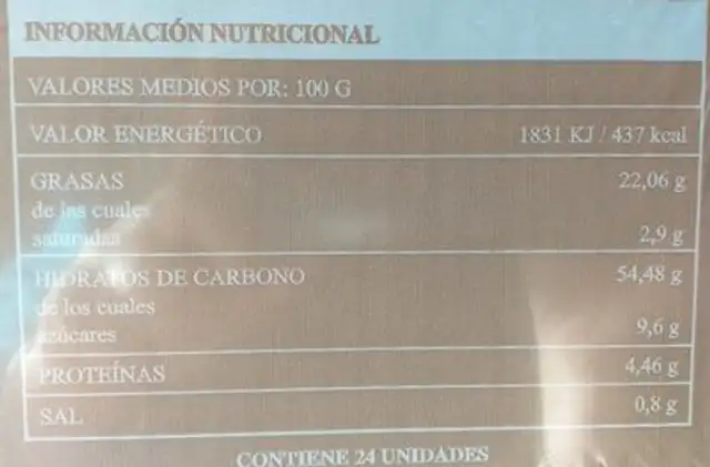 Magdalenas artesanas nutrition facts table