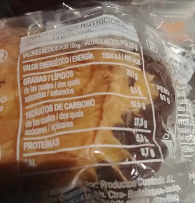 Magdalenas cubiertas con chocolate nutrition facts table