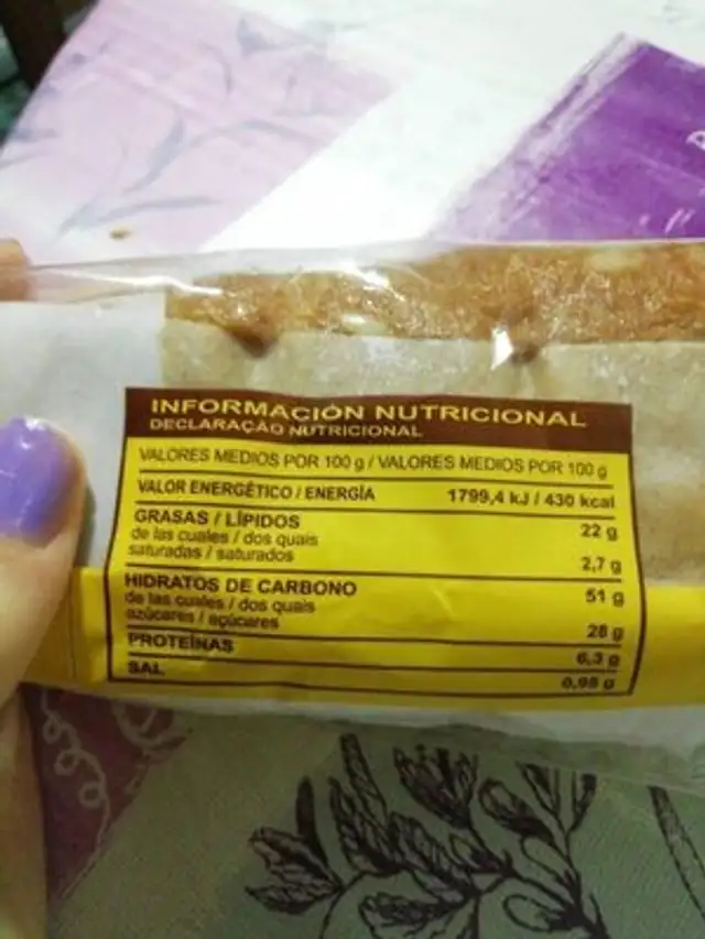 Bizcocho de almendra nutrition facts table