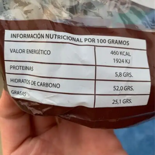 Magdalenas cubiertas con cocholate nutrition facts table