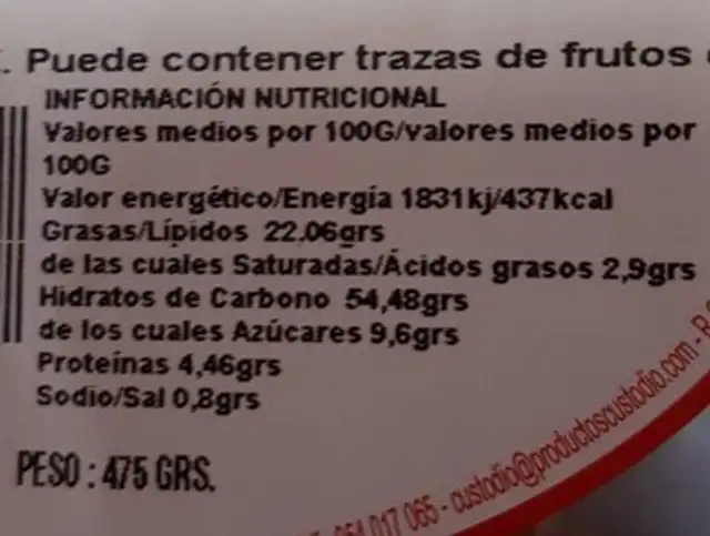 Magdalenas con aceite de oliva nutrition facts table
