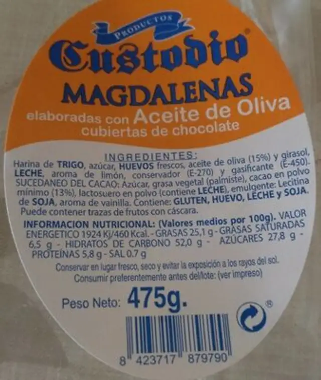 Magdalenas Custodio nutrition facts table