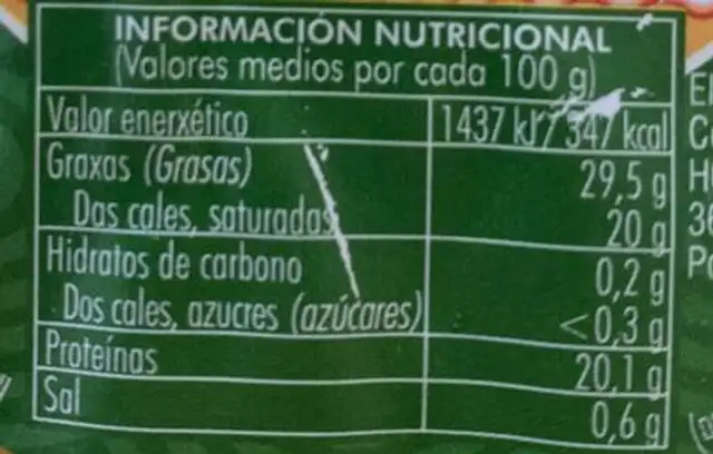 Queso hoxe nutrition facts table