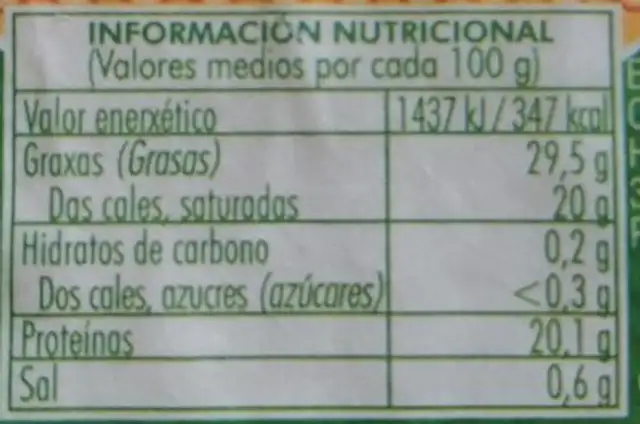 Queixo Deza nutrition facts table