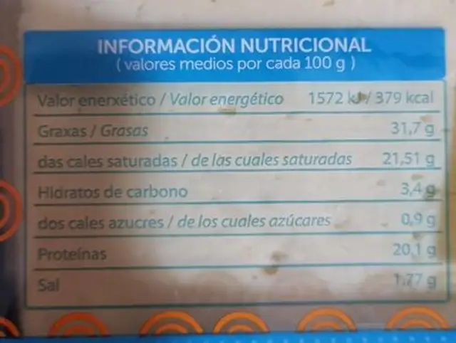 Queso barra nutrition facts table