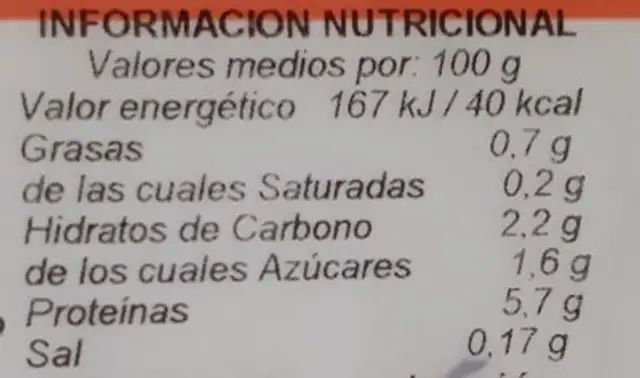 Preparado para paella nutrition facts table