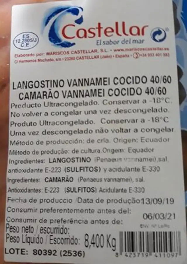 Langostino nutrition facts table
