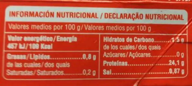 Langostinos crudos ultracongelados nutrition facts table