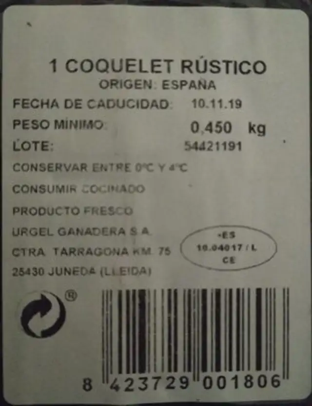 Coquelet rústico de corral nutrition facts table