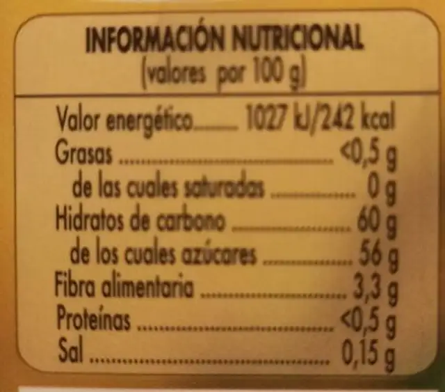 Crema de membrrillo nutrition facts table