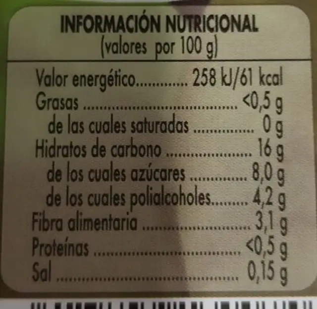 Crema de membrillo light nutrition facts table