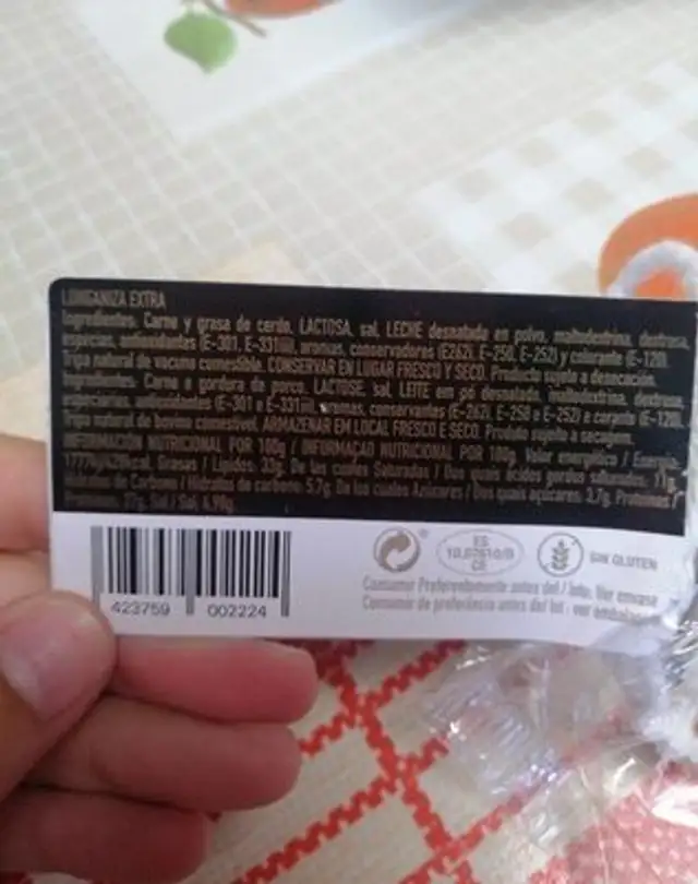 Longaniza Extra nutrition facts table