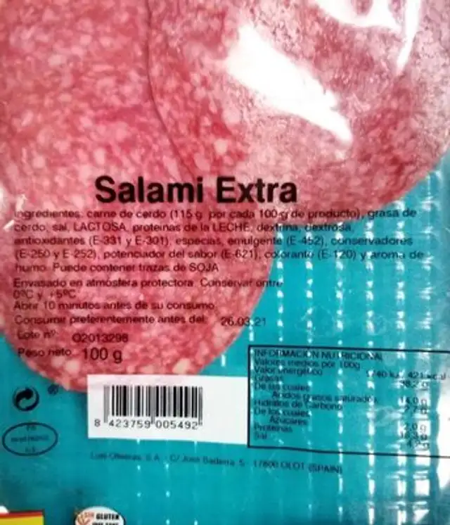 Salami extra nutrition facts table