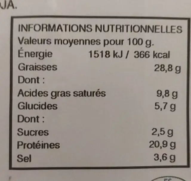 Salami de dinde halal nutrition facts table