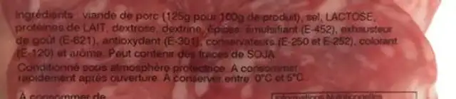 Saucisson ingredients label
