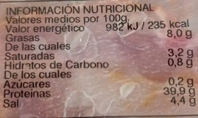 Lomo embuchado nutrition facts table