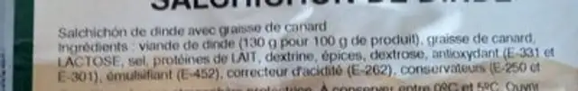 Salchichòn de dinde ingredients label