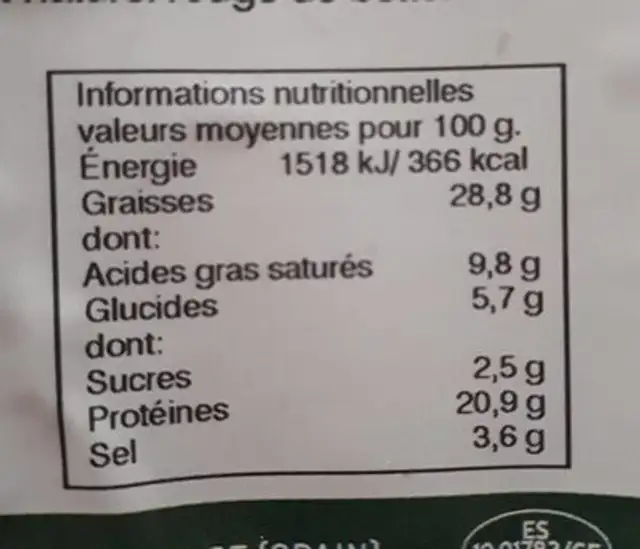 Salami de dinde halal nutrition facts table