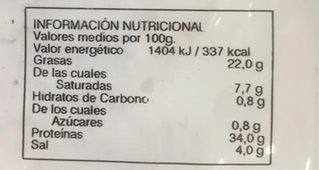 Longaniza de payés nutrition facts table