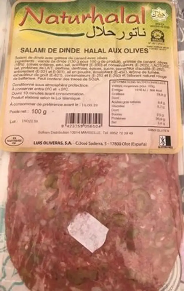 Salami de dinde halal aux olives
