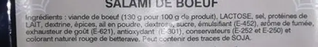 Salami de boeuf ingredients label