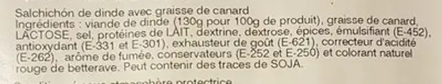 Salchichon de dinde ingredients label