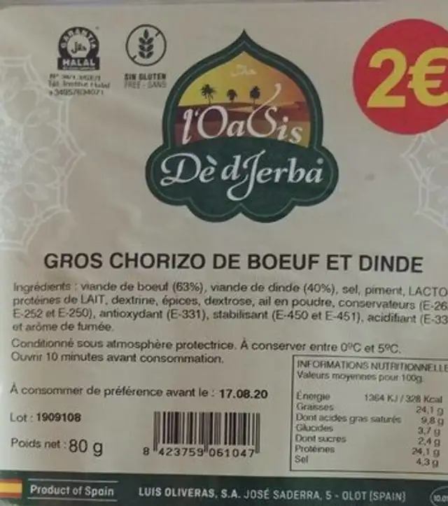Gros chorizo de boeuf et dinde