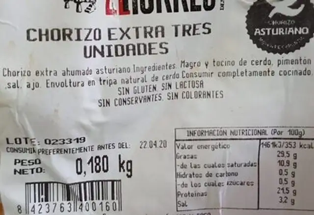 Chorizo Extra Tres Unidades