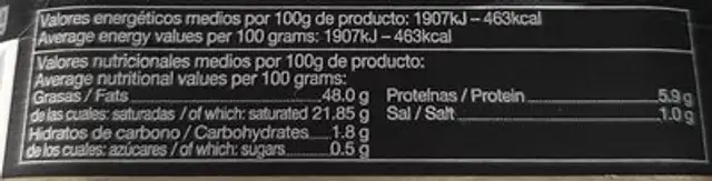 Bloc de Foie Gras de pato nutrition facts table