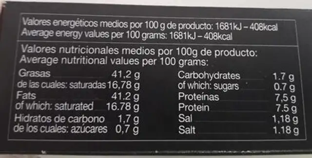 Mousse de Foie de pato con ciruelas nutrition facts table