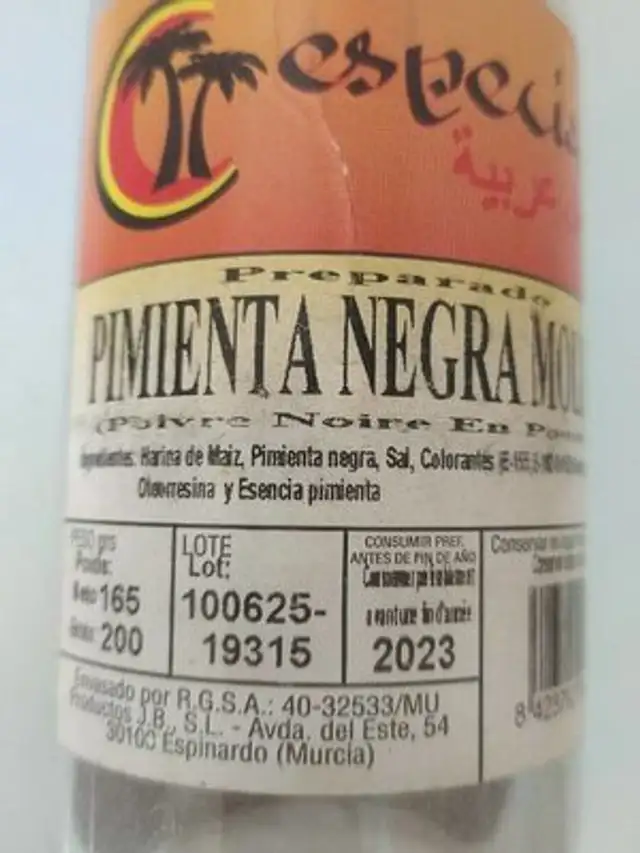 Pimienta negra molida nutrition facts table